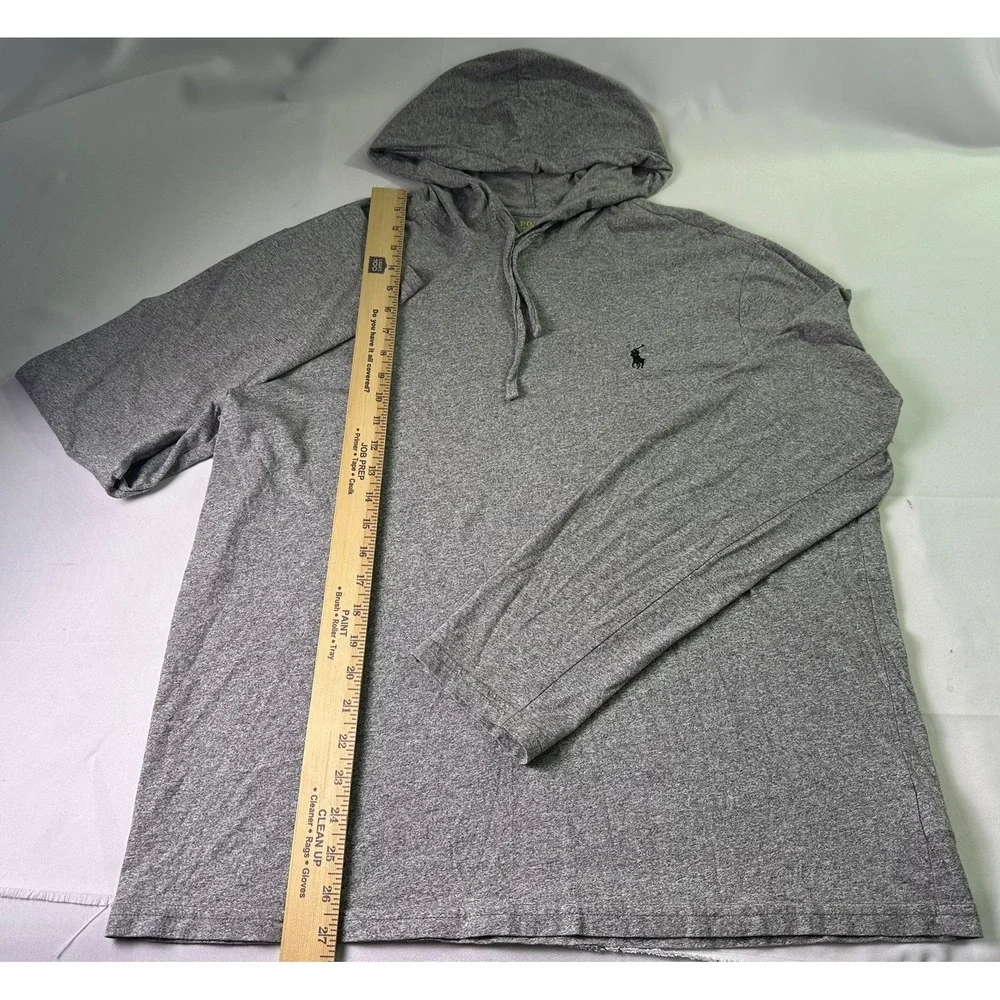 Polo Ralph Lauren Hoodie Shirt Large‎ Gray Long Sleeve Jersey Cotton Pullover L
